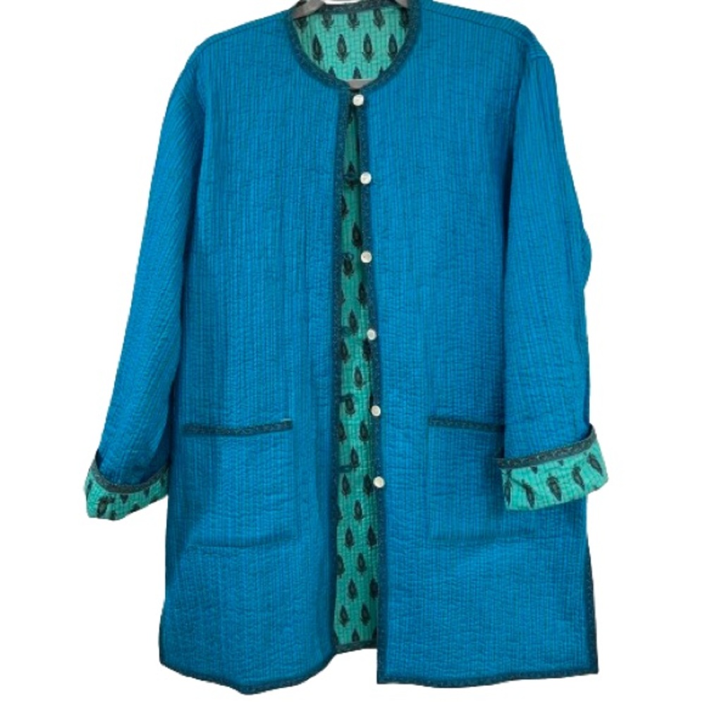 Quilted Jacket Reversible Transition Pockets Side… - image 1
